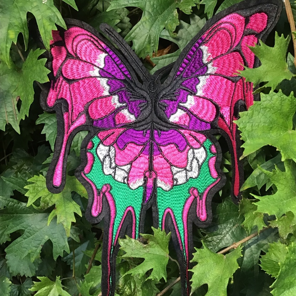 10” pink butterfly sew on patch
